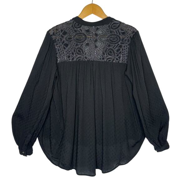 Free People Women's Canyon Rose Button Down Top Size S Black Boho Embroidered - Picture 4 of 10